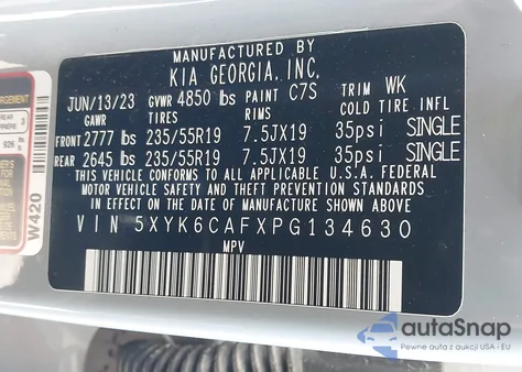 2023 Kia Sportage X-Line z USA, uszkodzony, nr VIN 5XYK6CAFXPG134630